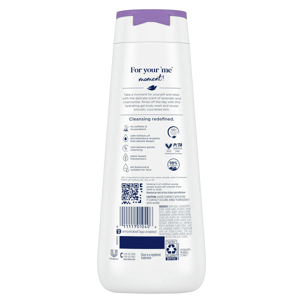 Dove Relax Body Wash - Lavender & Chamomile 24hr Lotion-Soft Skin - 20 OZ (Pack of 4)