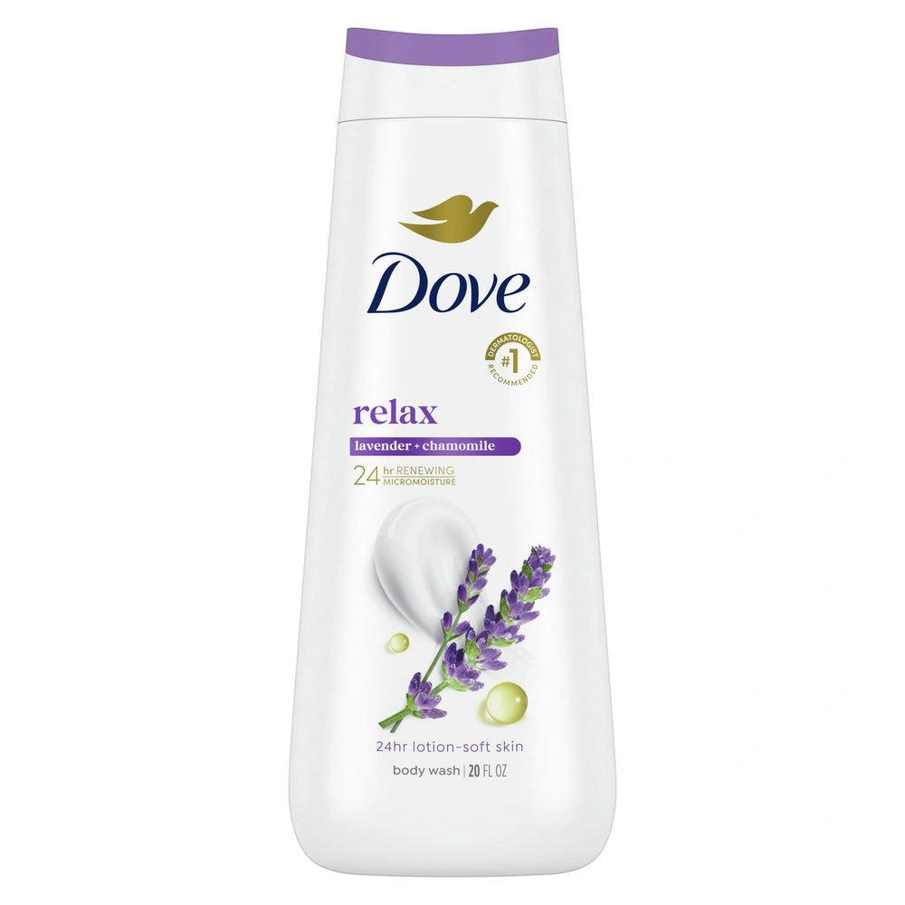 Dove Relax Body Wash - Lavender & Chamomile 24hr Lotion-Soft Skin - 20 OZ (Pack of 4)