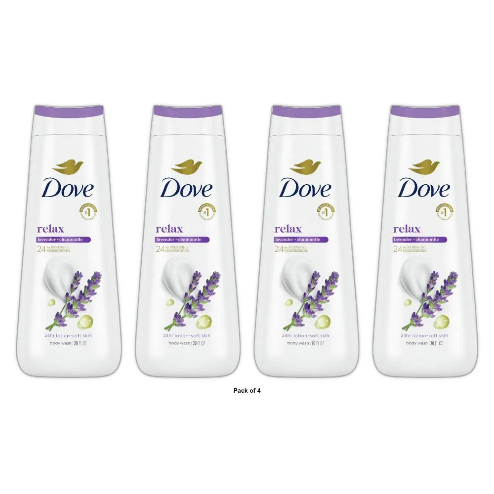 Dove Relax Body Wash - Lavender & Chamomile 24hr Lotion-Soft Skin - 20 OZ (Pack of 4)
