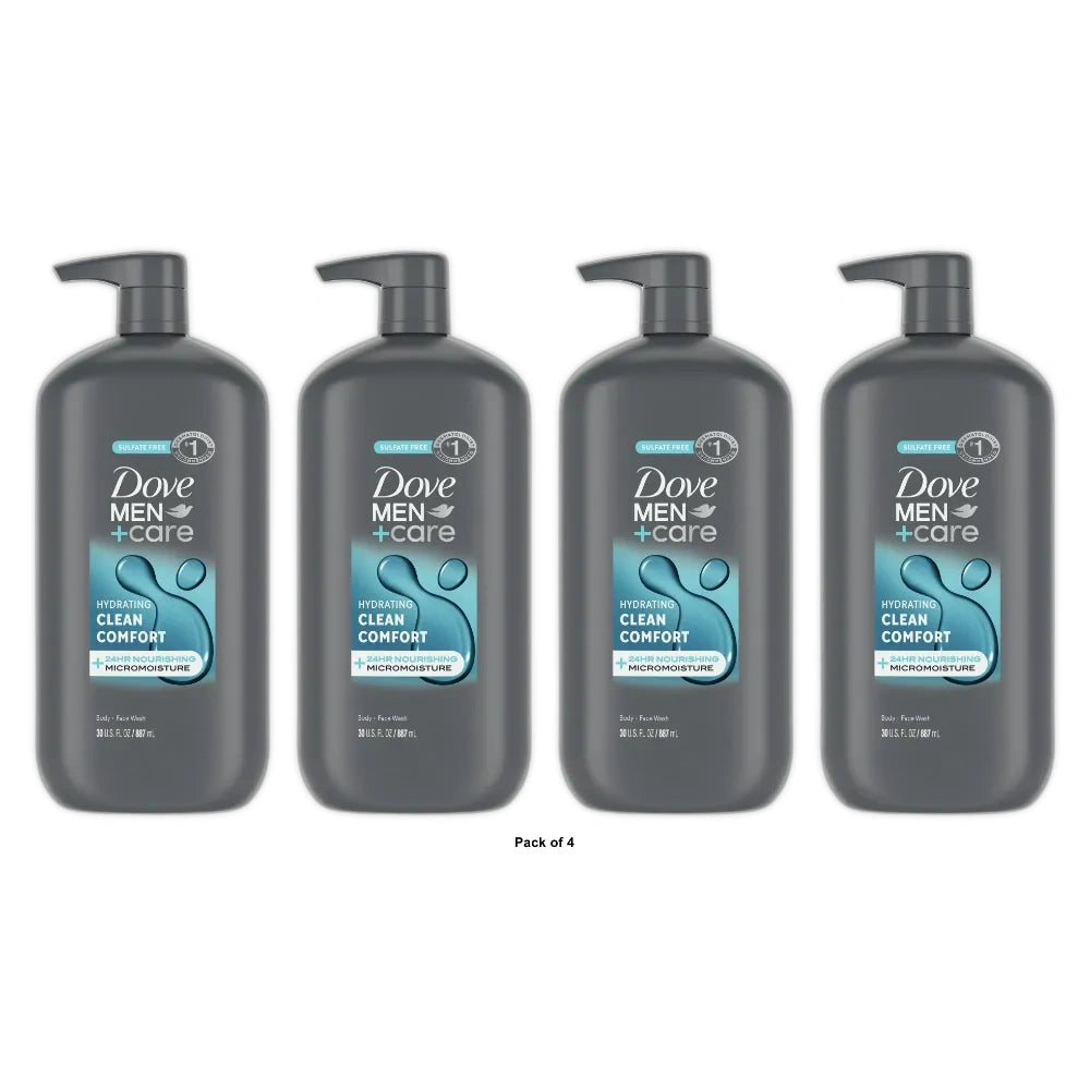 Dove Men+Care Clean Comfort Hydrating Body & Face Wash Pump - Sulfate Free - 30 OZ(Pack of 4)