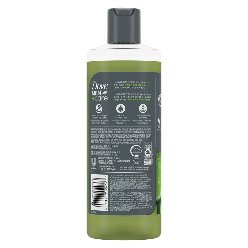 Dove Men+Care Invigorating Hydrating Men s Body Wash Lime and Avocado Oil 18 fl OZ(Pack of 4)