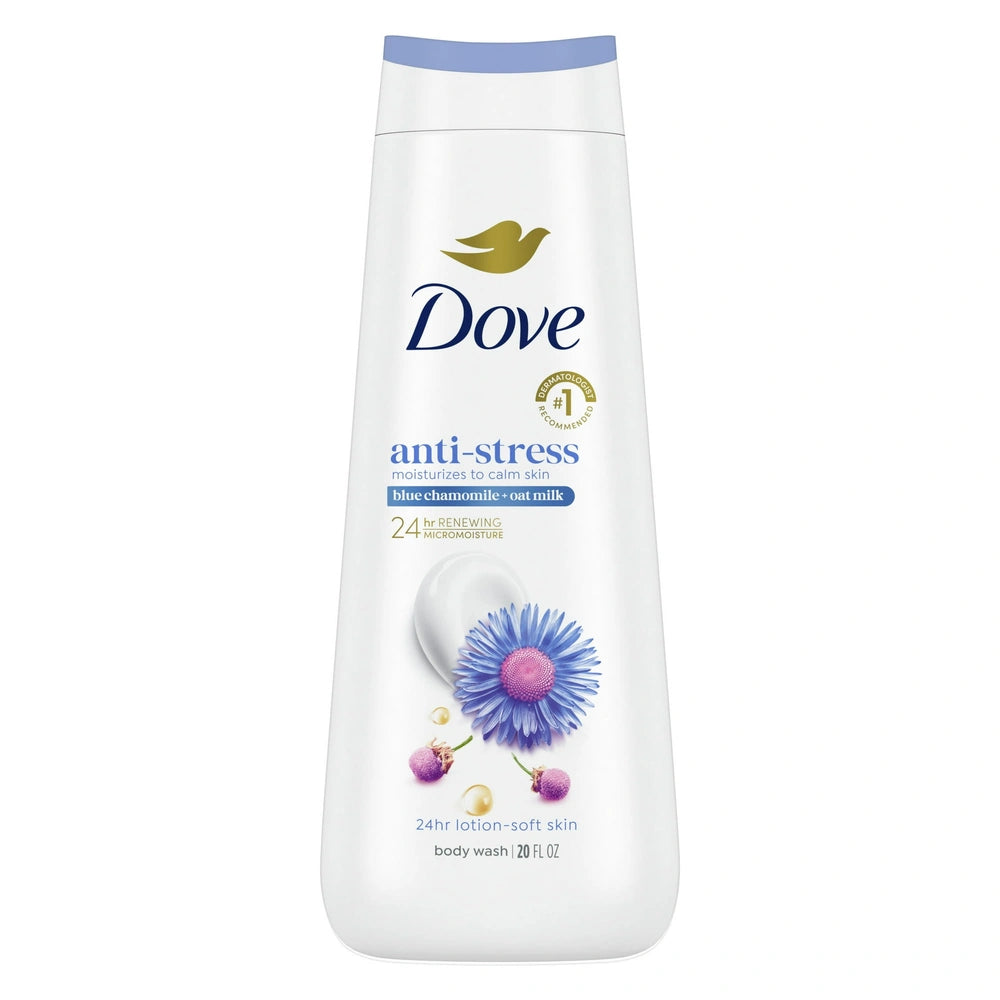 Dove Body Wash for Women Moisturizing Anti-Stress Blue Chamomile & Oat Milk Clear 20 oz (Pack of 4)