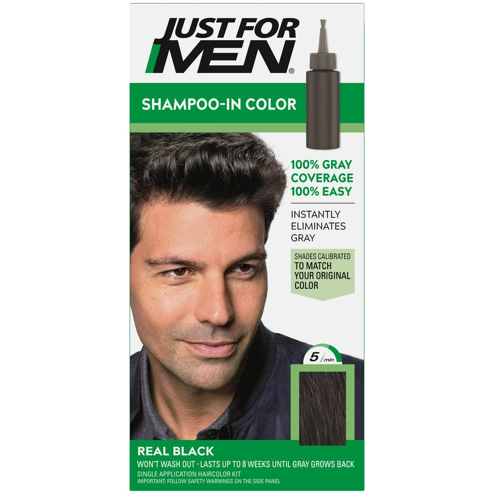 Just for Men Shampoo-In Hair Color, Real Black 55, 1 application (Pack of 12)