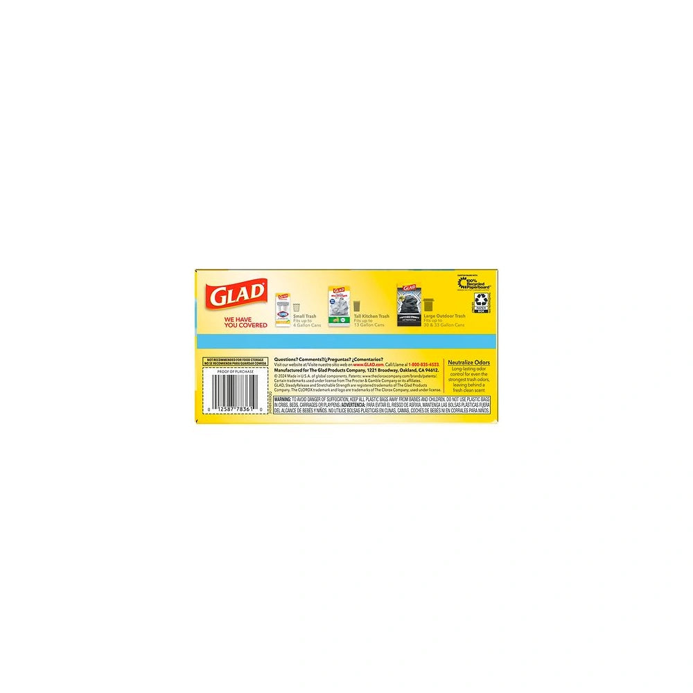 Glad ForceFlex Tall Kitchen Trash Bags 13 Gallon 40 Bags Fresh Clean Scent F (Pack of 6)