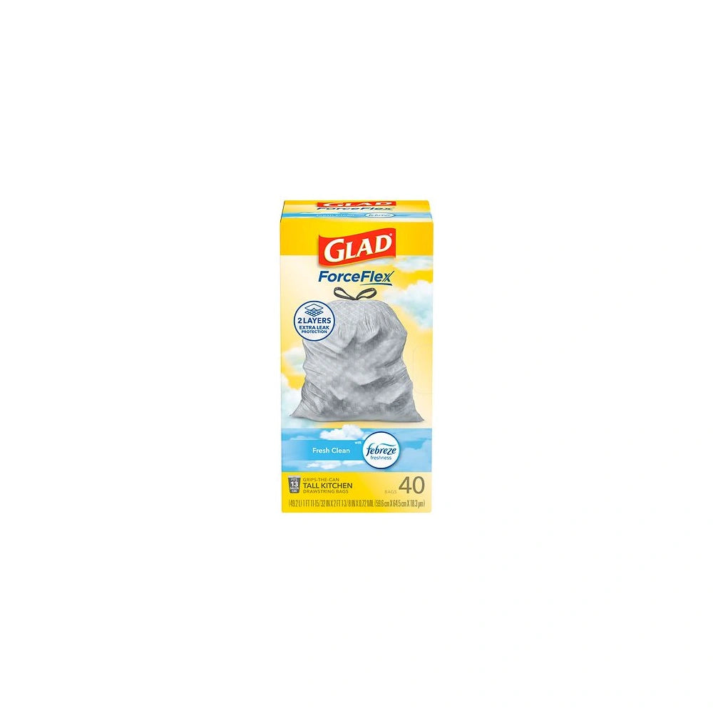 Glad ForceFlex Tall Kitchen Trash Bags 13 Gallon 40 Bags Fresh Clean Scent F (Pack of 6)