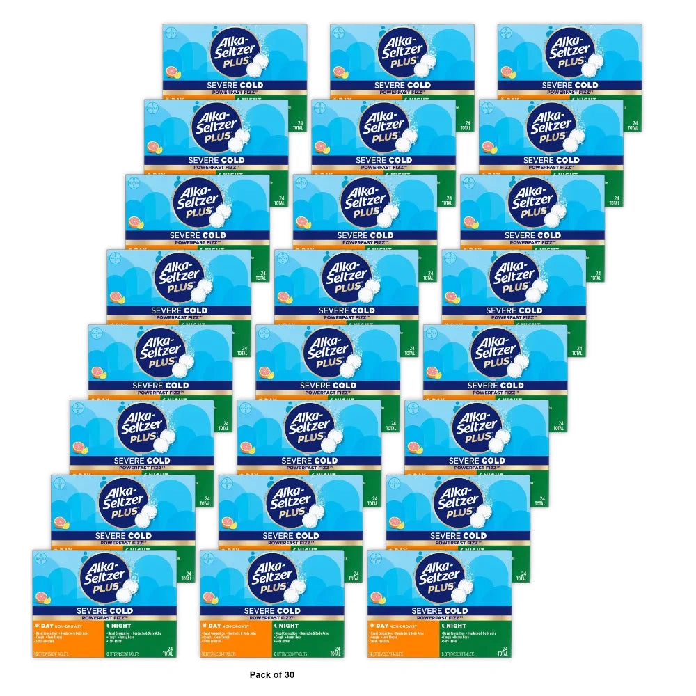 Alka-Seltzer Plus Powerfast Fizz Severe Day + Night Cold Medicine Effervescent (Pack of 30)