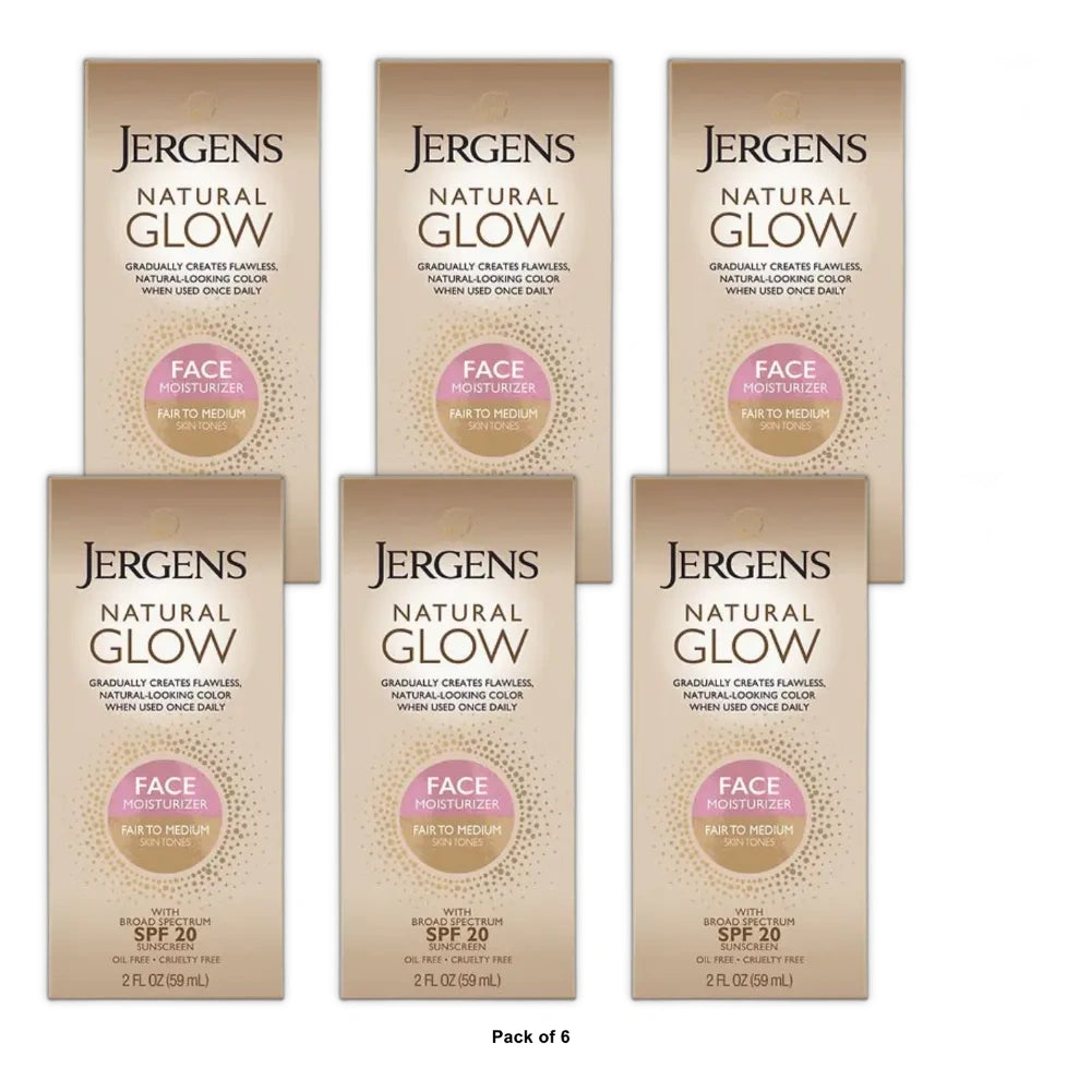 Jergens Natural Glow Face Moisturizer Self Tanner Daily Sunscreen - Spf 20 - 2 Fl Oz (Pack Of 6)