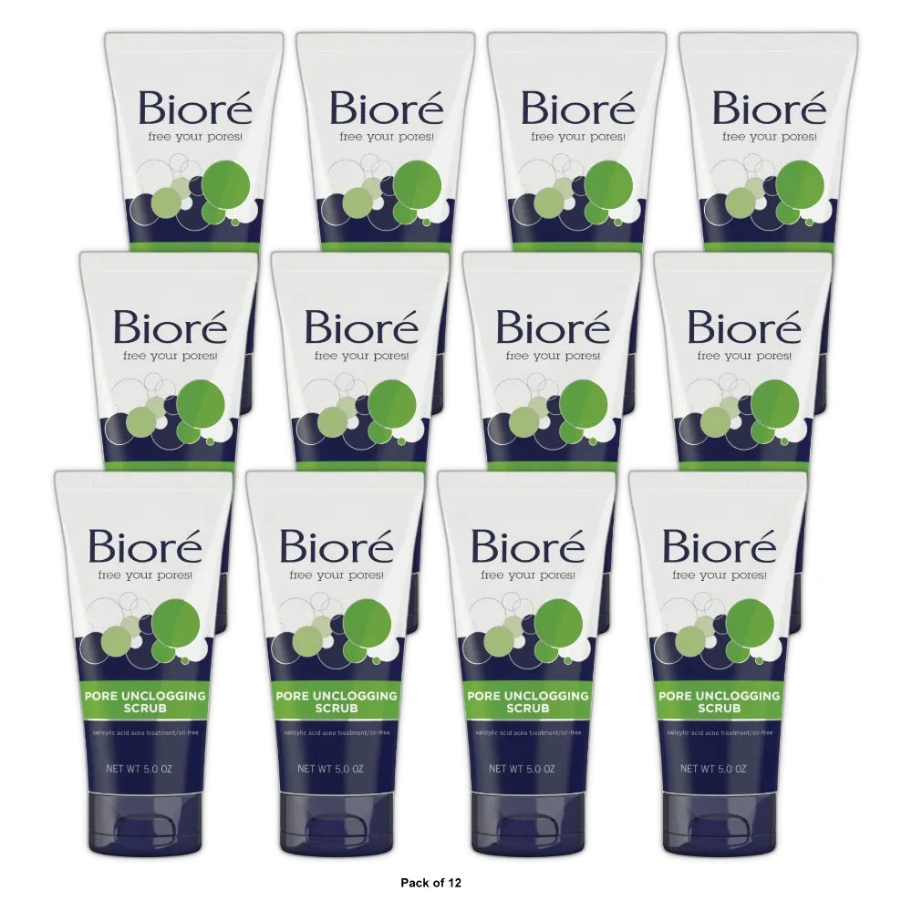 Bioré Pore Unclogging Scrub 2% Salicylic Acid Oil-Free Penetrates Pores 5 oz (Pack of 12)