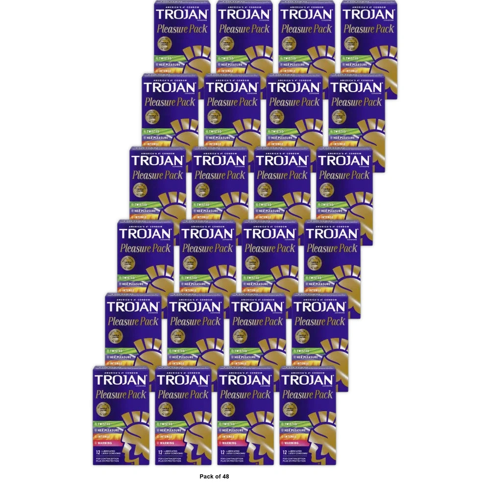 Trojan Pleasure Variety Pack Lubricated Condoms, 12 Count (Pack of 48)