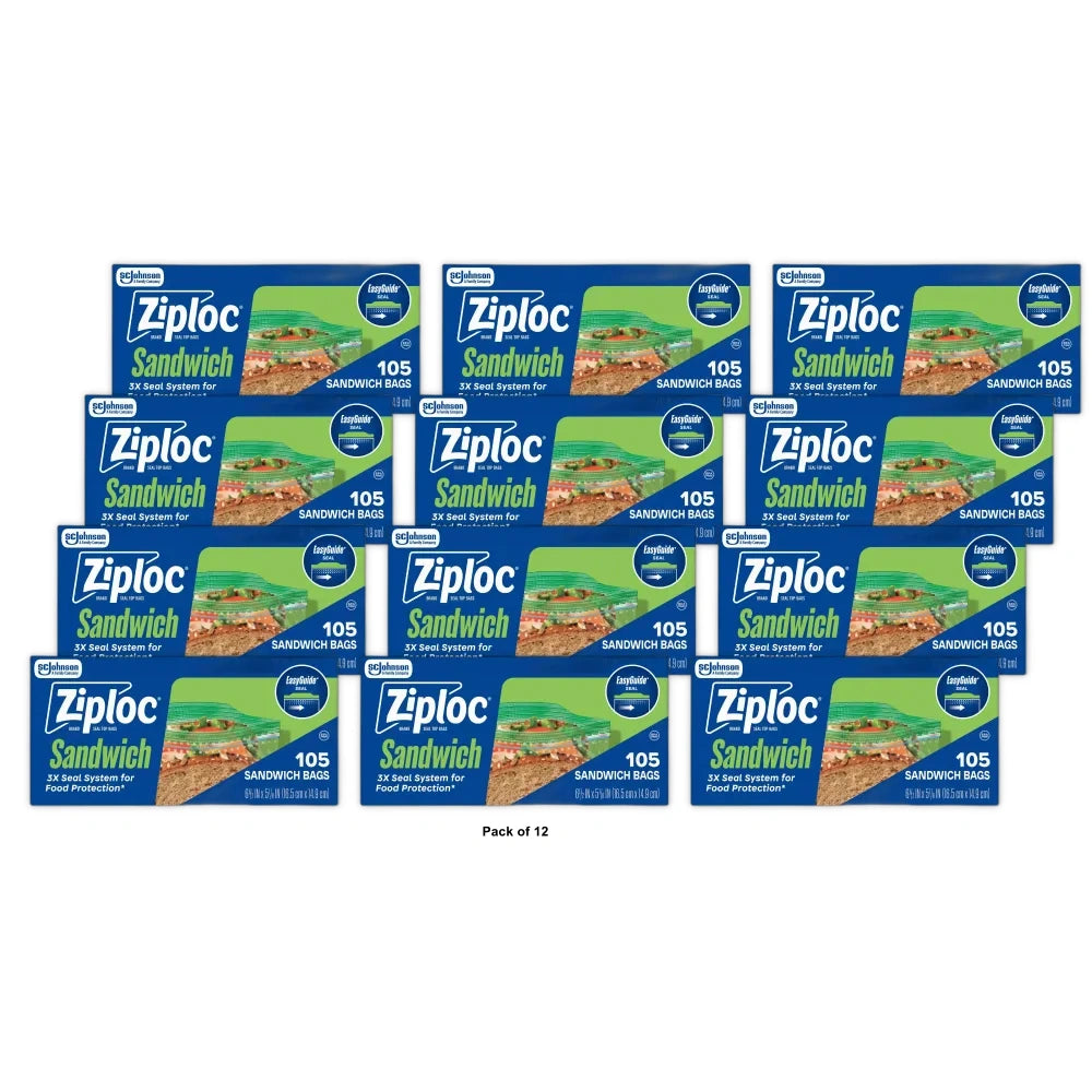 Ziploc Sandwich Bags with Grip 'n Seal Technology (Pack of 12)