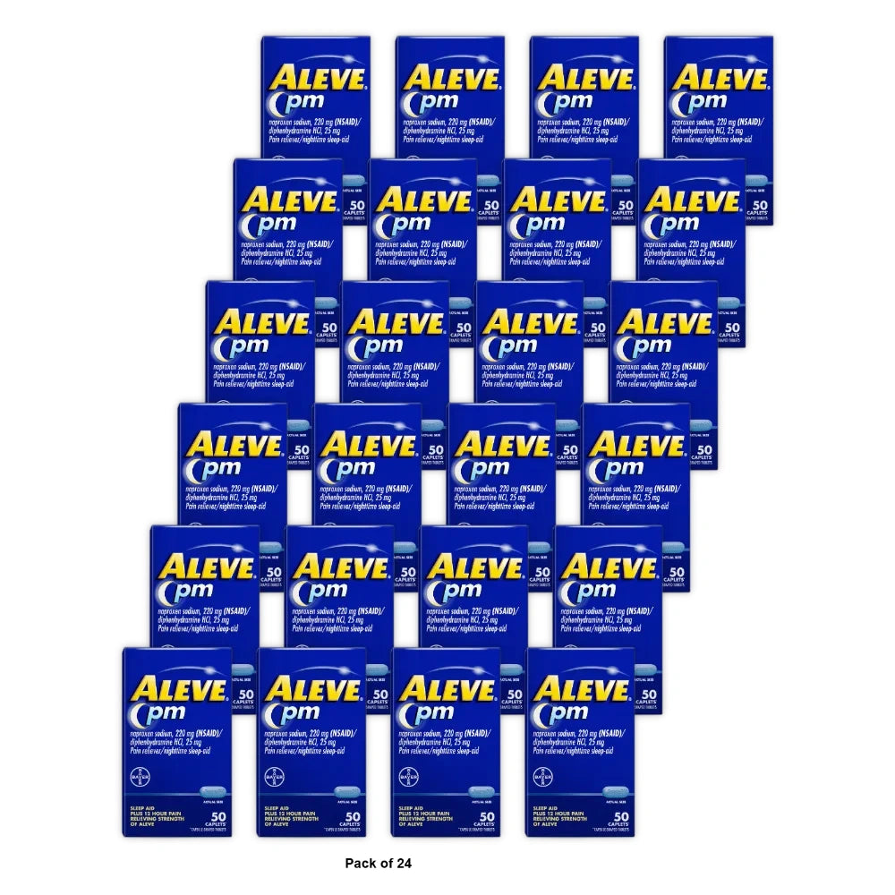 Aleve PM Pain Reliever & Nighttime Sleep Aid Caplets, 50 Count 5.6 Oz (Pack of 24)