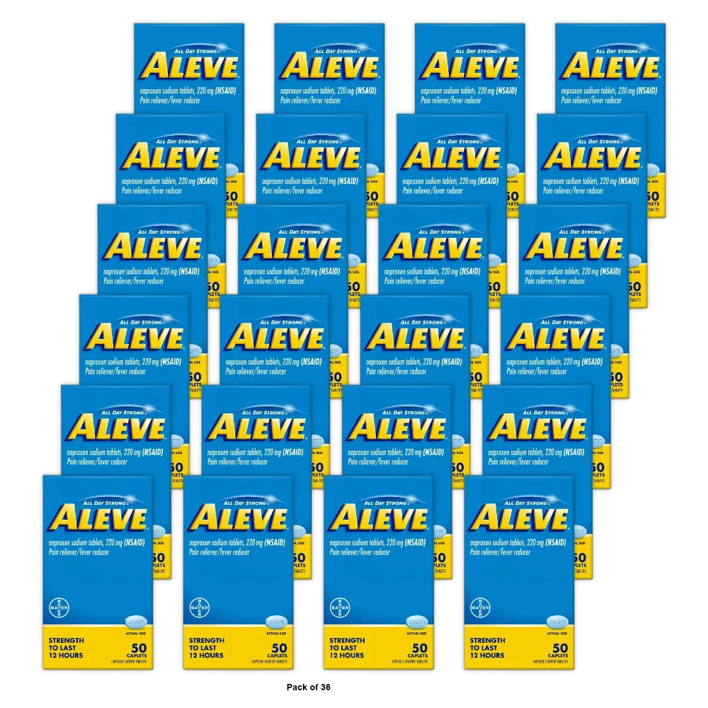 Aleve Caplets Naproxen Sodium Pain Reliever 50 Count (Pack of 36)