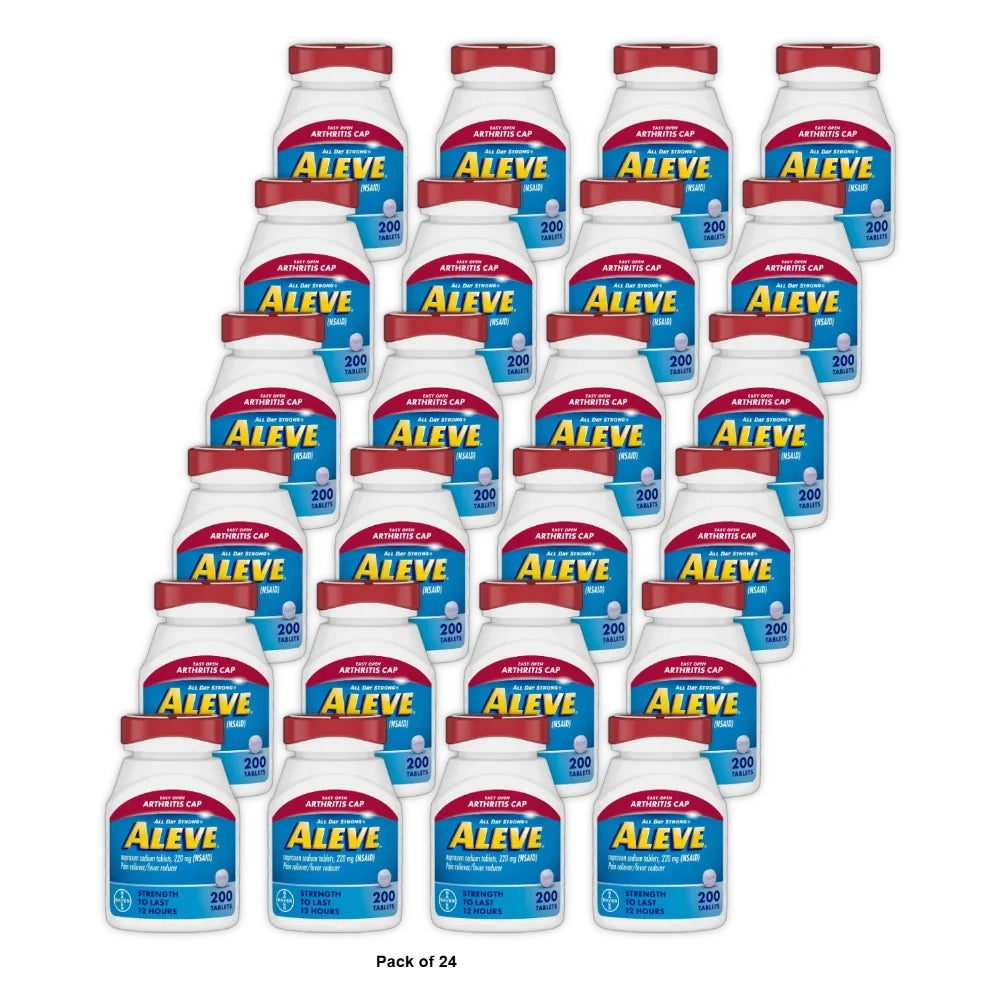 Aleve Tablets Easy Open Arthritis Cap Naproxen Sodium Pain Reliever 200 Count (Pack of 24)