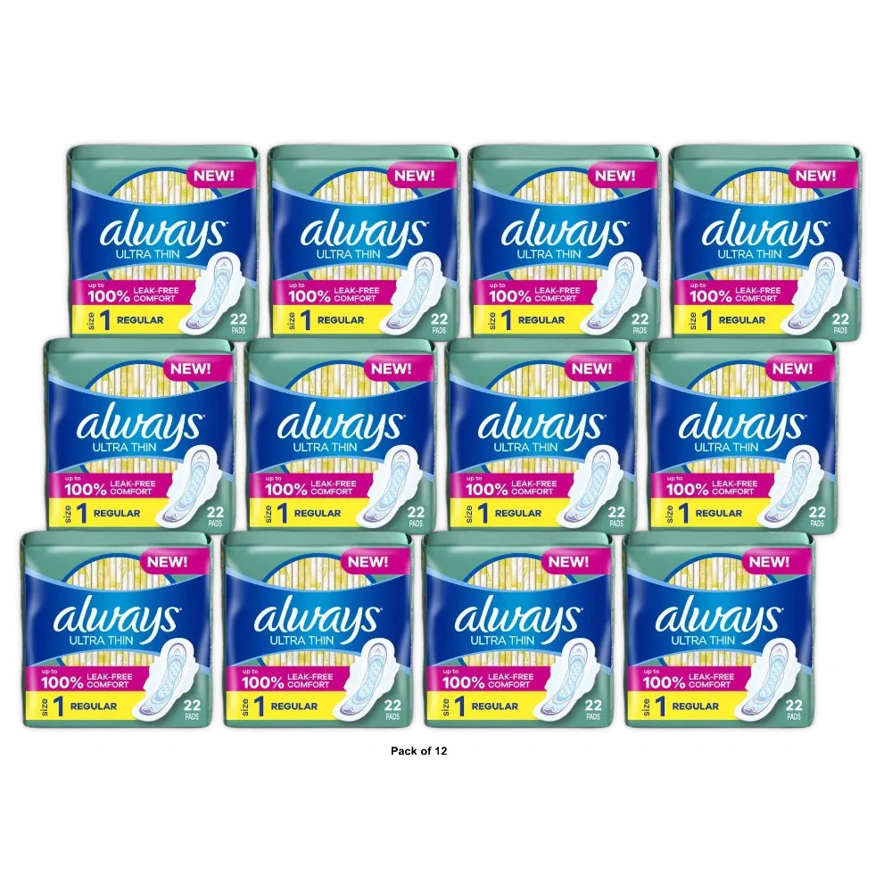 Always Ultra Thin Pads with Wings Size 1 Regular Absorbency (Pack of 12)