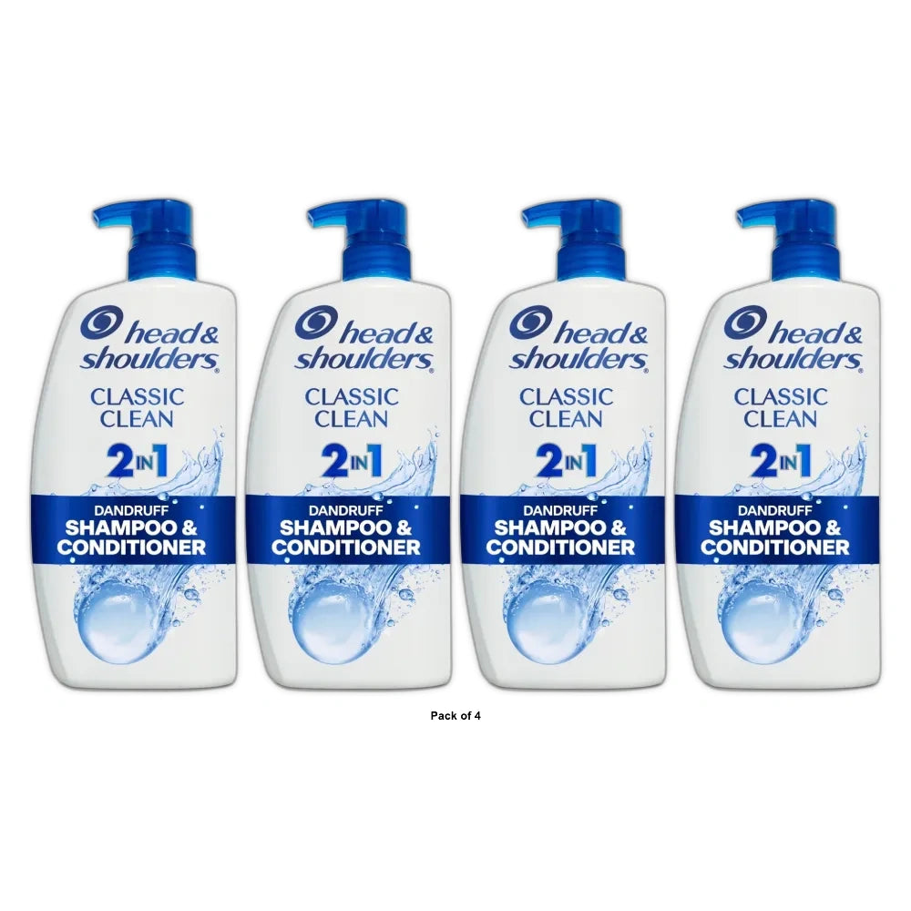 Head & Shoulders Classic Clean Anti-Dandruff 2-in-1 Paraben Free Shampoo and Con 28.2 oz (Pack of 4)