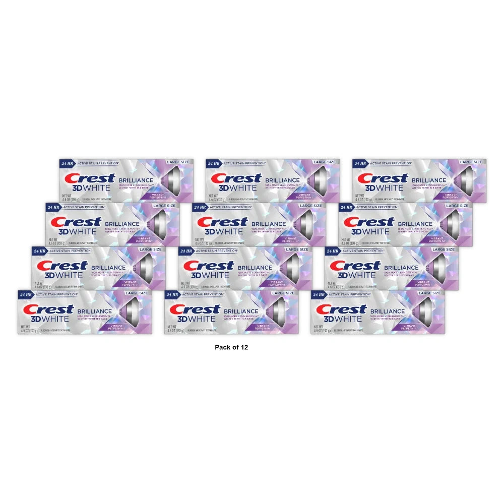 Crest 3D White Brilliance Vibrant Toothpaste - Peppermint - 4.6 Oz(Pack of 12)