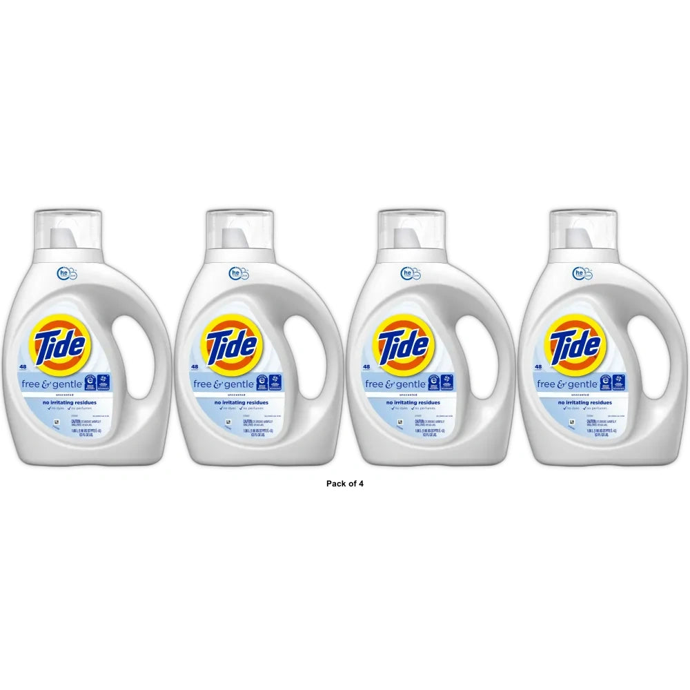 Tide Free & Gentle Liquid Laundry Detergent 48 Loads 63 fl OZ (Pack of 4)