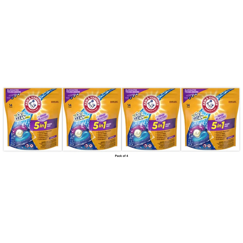 Arm and Hammer Plus OxiClean with Odor Blasters LAUNDRY DETERGENT 5-IN-1 Power P 9.87 OZ (Pack of 4)