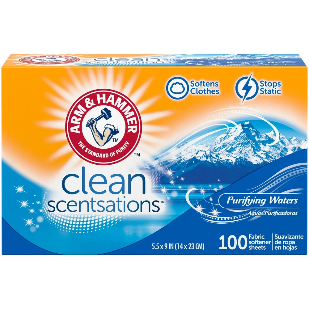 ARM & HAMMER Fabric Softener Sheets 100 sheets Purifying Waters (Pack of 6)