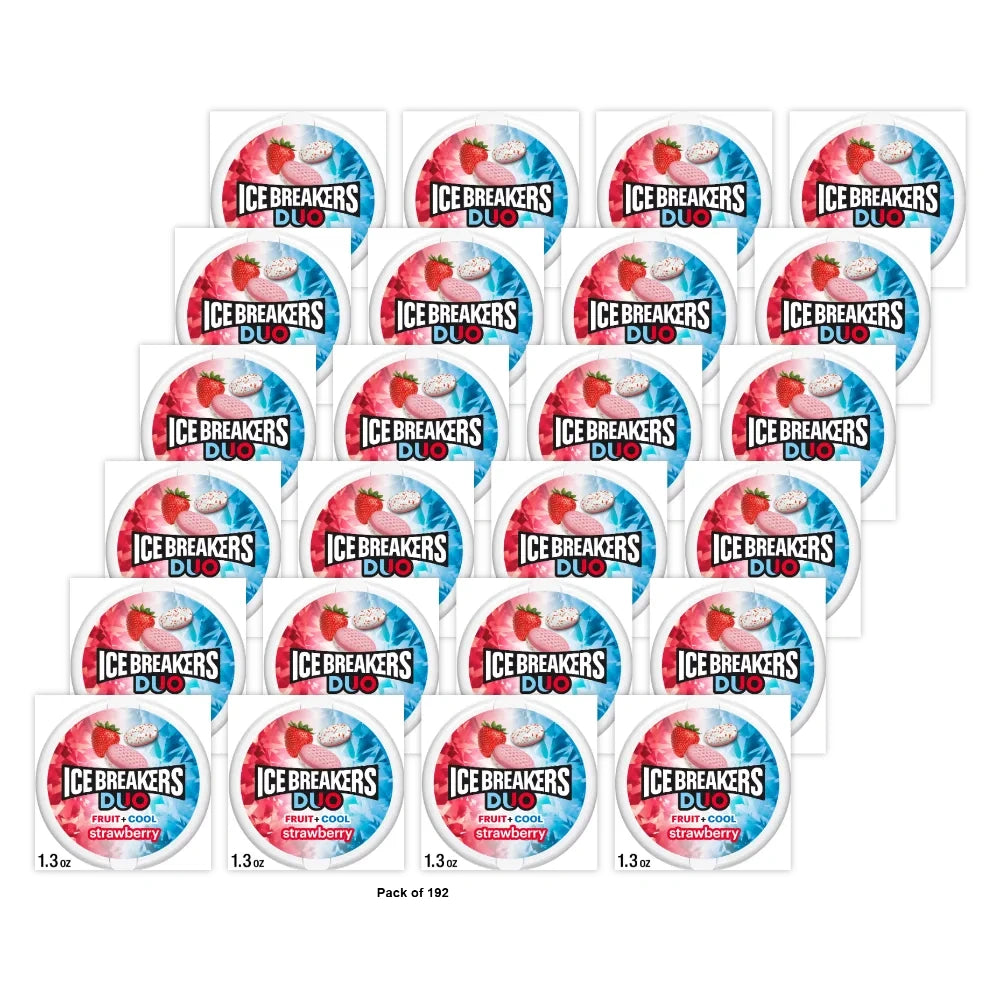 Ice Breakers Duo Fruit & Cool Strawberry Sugarfree Mints 1 X 36g Tub 1.3 Oz (Pack of 192)