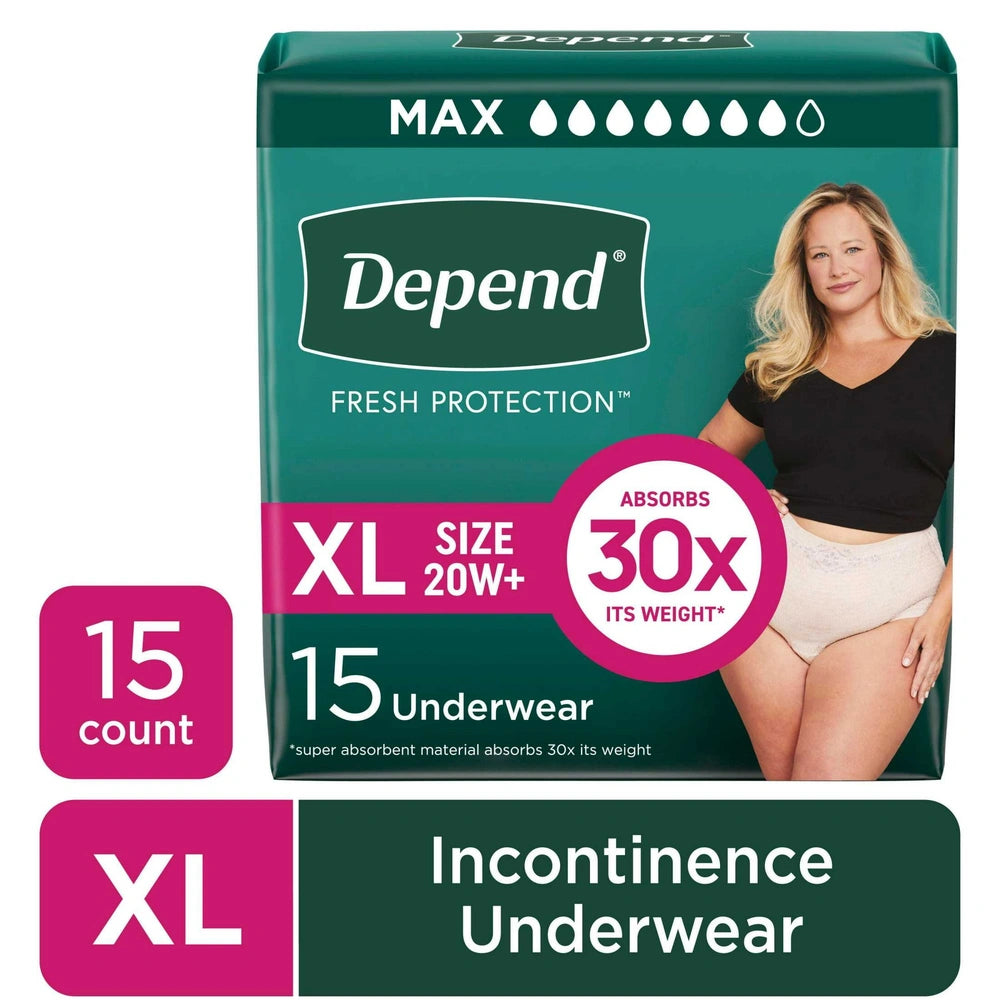 Depend Fresh Protection Adult Incontinence Underwear for Women Maximum XL Blu (Pack of 2)