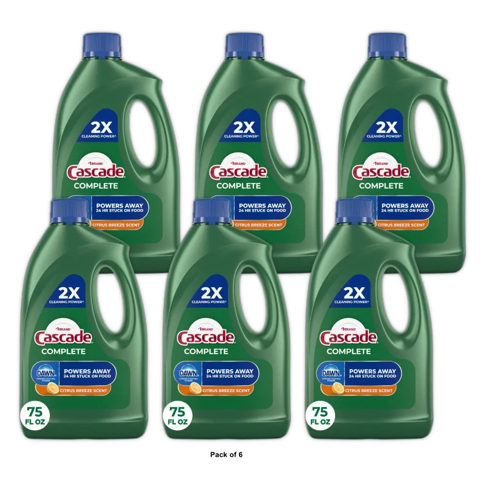 Cascade Complete Dishwasher Detergent Liquid Gel Dish Detergent Dish Soap Cit 75 fl OZ (Pack of 6)