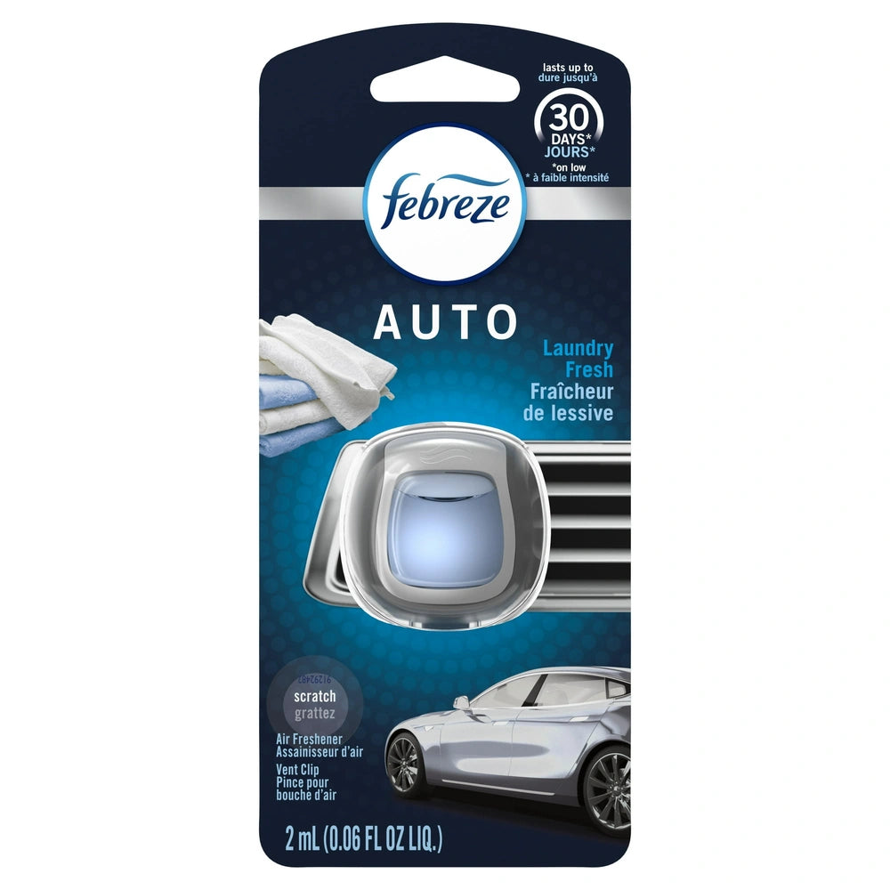 Febreze Auto Odor-Fighting Car Freshener Vent Clip Laundry Fresh 0.06 Oz Car Ve (Pack Of 8)