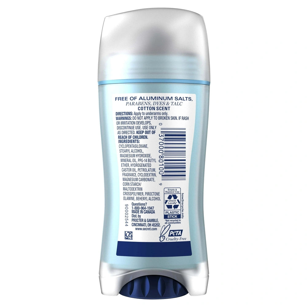 Secret Aluminum Free Women s Deodorant Solid Cotton scent 2.4 OZ (Pack of 12)