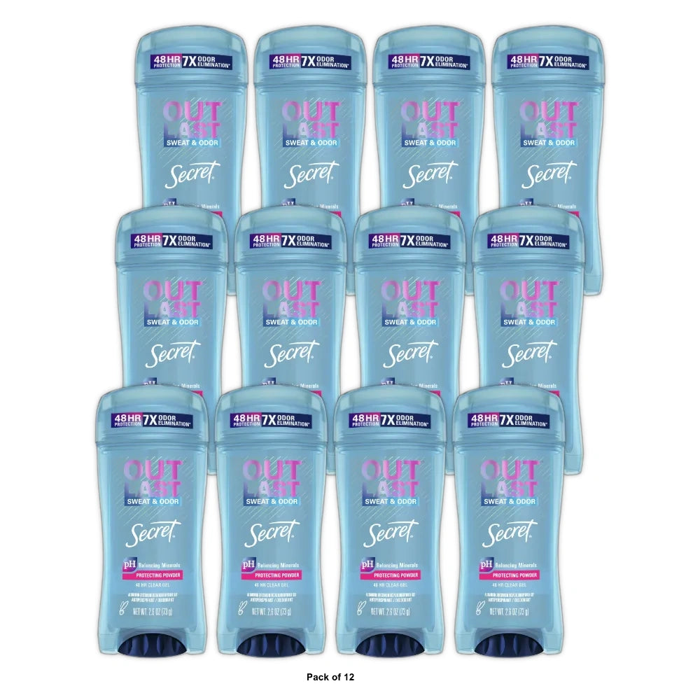 Secret Outlast Clear Gel Antiperspirant Deodorant for Women Protecting Powder 2.6 OZ (Pack of 12)