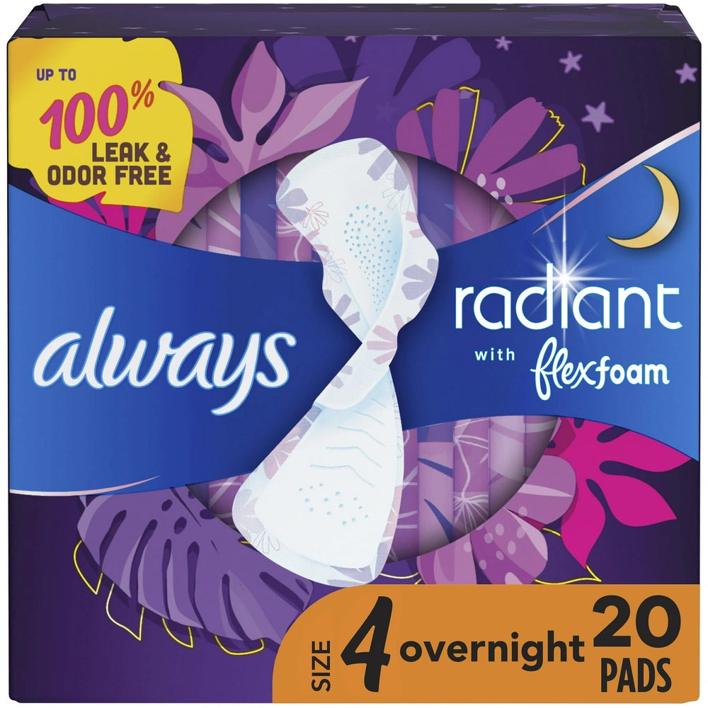 Always Radiant Overnight Sanitary Pads with Wings - Scented - Size 4 - (Pack of 6)