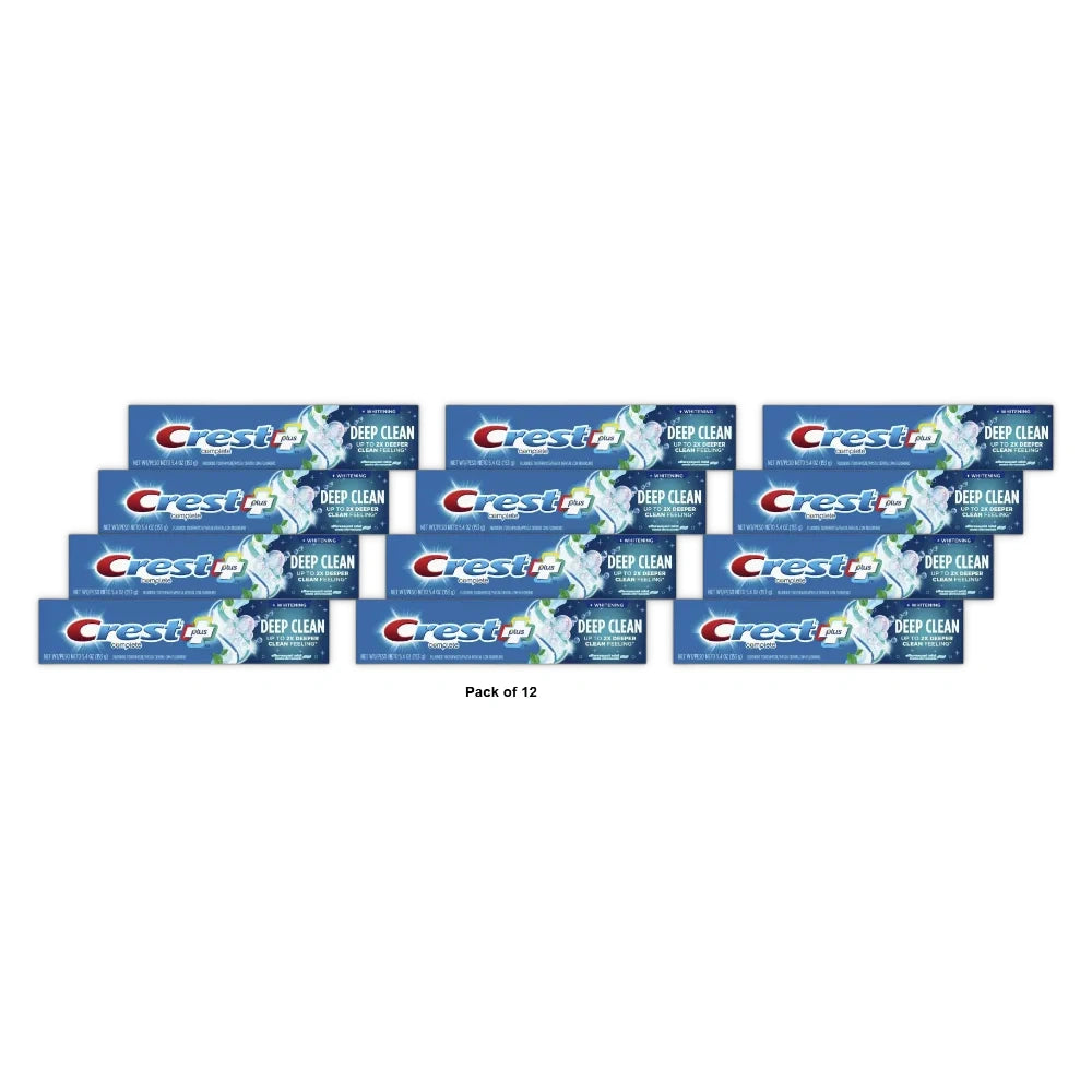 Crest Complete Fluoride Toothpaste Whitening + Deep Clean Effervescent Mint - 5.4 Oz (Pack of 12)
