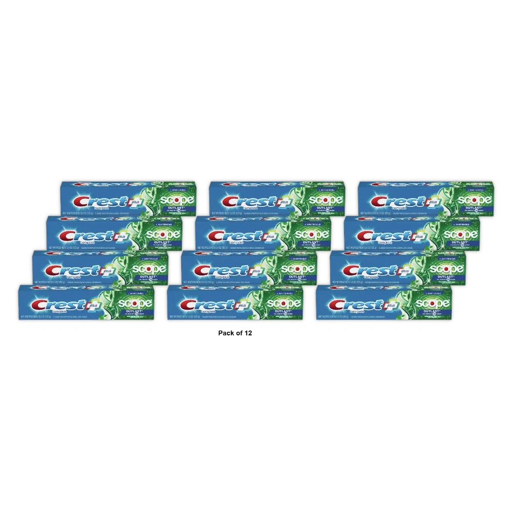 Crest Plus Scope Outlast Complete Whitening Toothpaste Mint 5.4 Oz (Pack of 12)
