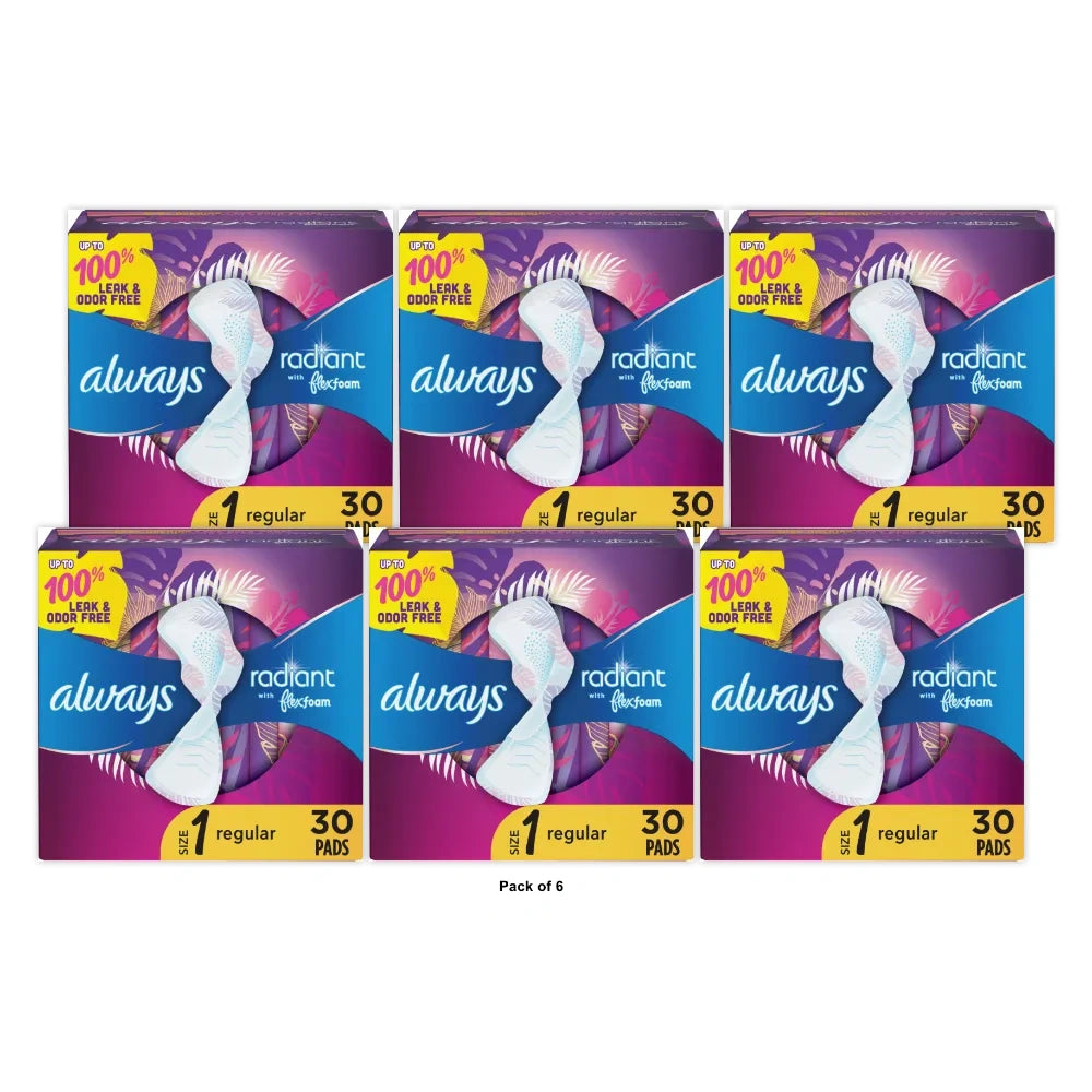 Always Radiant Regular Absorbency Pads with Wings - Scented - Size 1 - (Pack of 6)
