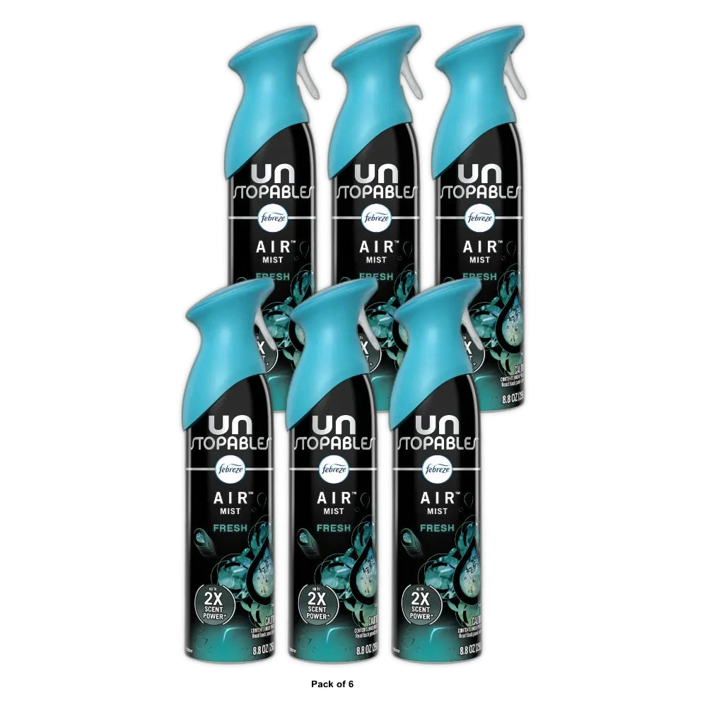 Febreze Air Freshener Spray, Unstopables Fresh, Odor Eliminator for Strong Odor 8.8oz (Pack of 6)