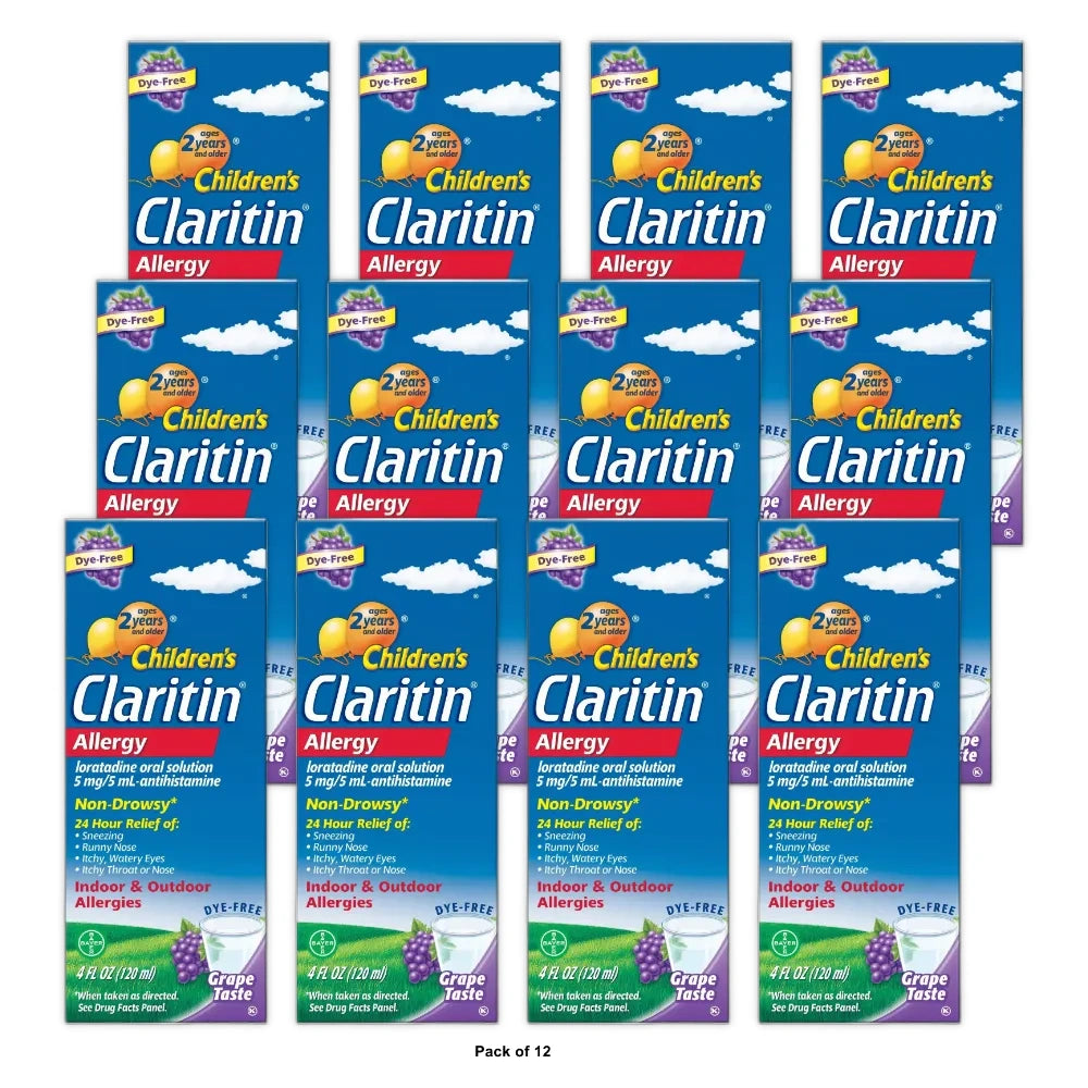 Children's Claritin Loratadine Allergy Relief 24 Hour Non-Drowsy Grape Liquid - 4 fl oz (Pack of 12)