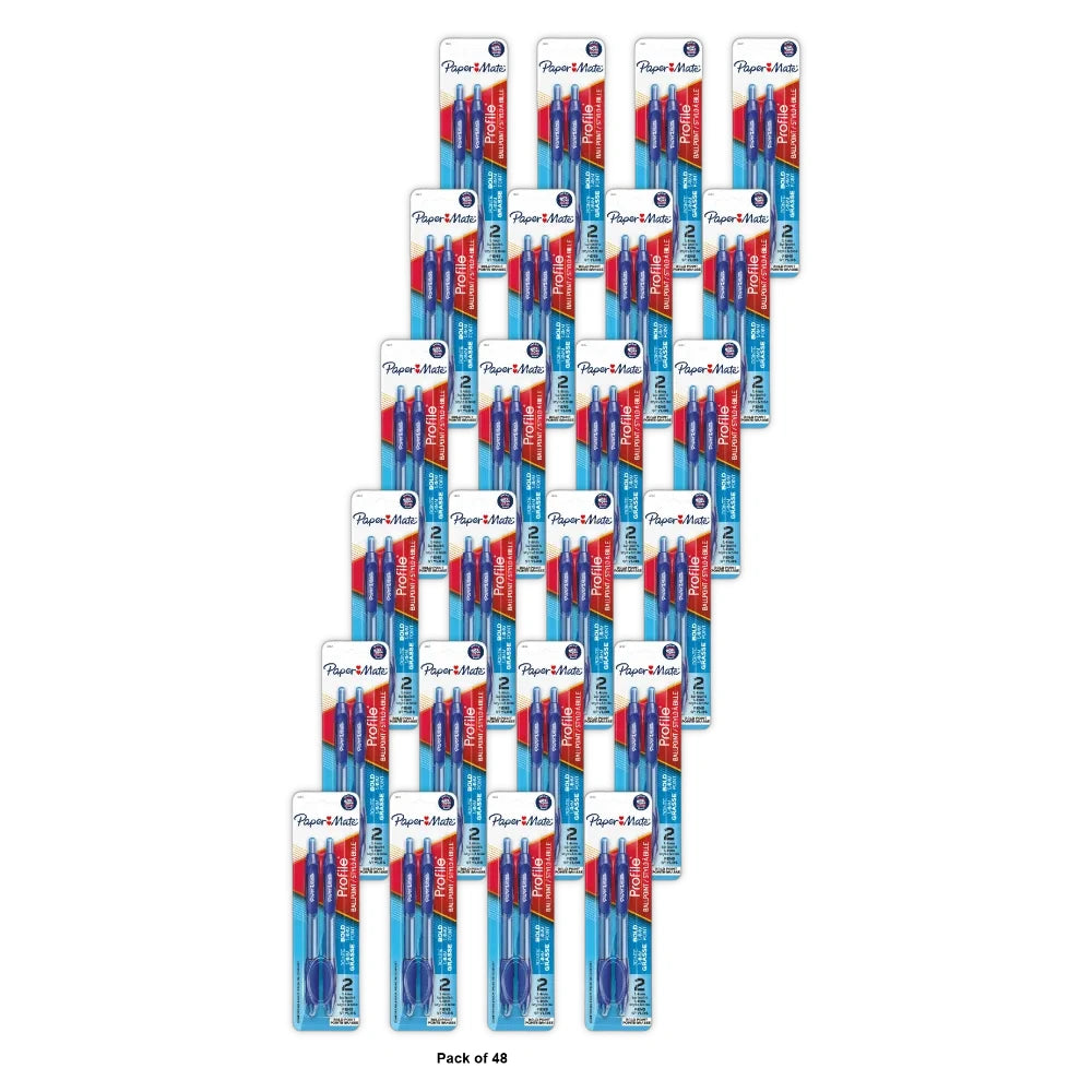 Paper Mate Profile Retractable Ballpoint Pens Bold (1.4mm) Blue 2 Count (Pack of 48)