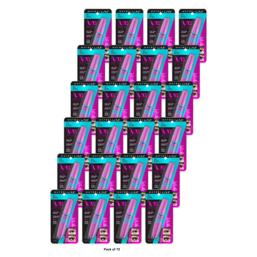 Maybelline Volum Express the Falsies Washable Fiber Mascara Volumizing and Separating Make up Formula Very Black 1 Count 0.25 Oz (Pack of 72)