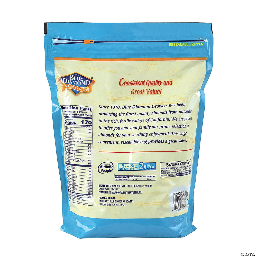 Blue Diamond Almonds Low Sodium Lightly Salted Snack Nuts, Resealable Bag 16 oz (Pack of 6)