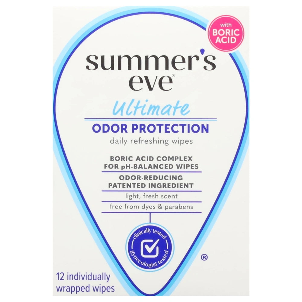 Summer's Eve Odor Relief with Boric Acid Feminine Wipes (Pack of 12)