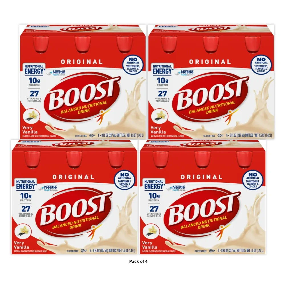 BOOST Original Balanced Nutritional Drink Very Vanilla 10 g Protein 6 - 8 fl OZ (Pack of 4)