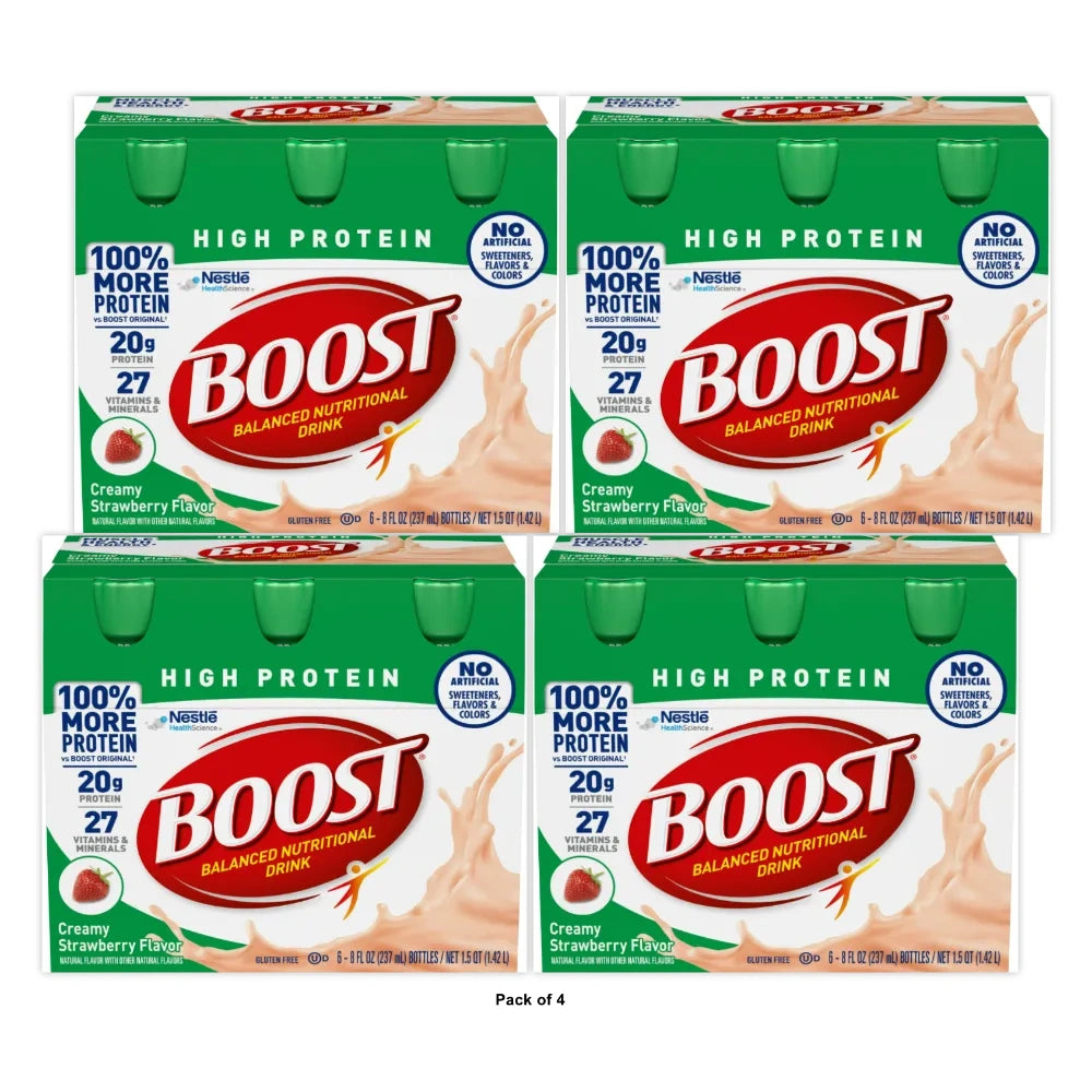BOOST High Protein Nutritional Drink Creamy Strawberry 20 g Protein 6 - 8 fl OZ (Pack of 4)