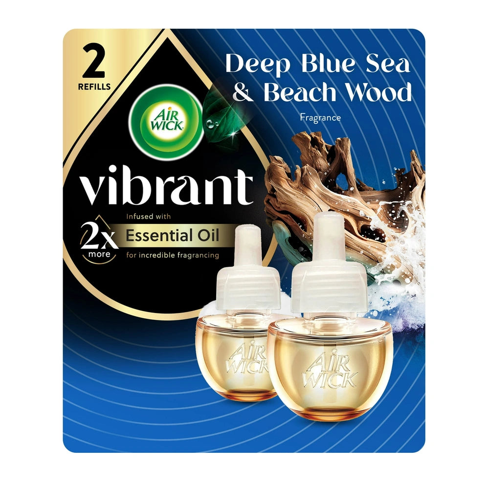 Air Wick Scented Oil Vibrant Twin Refill - Deep Blue Sea & Beach Wood - 1.34 Fl Oz (Pack Of 6)