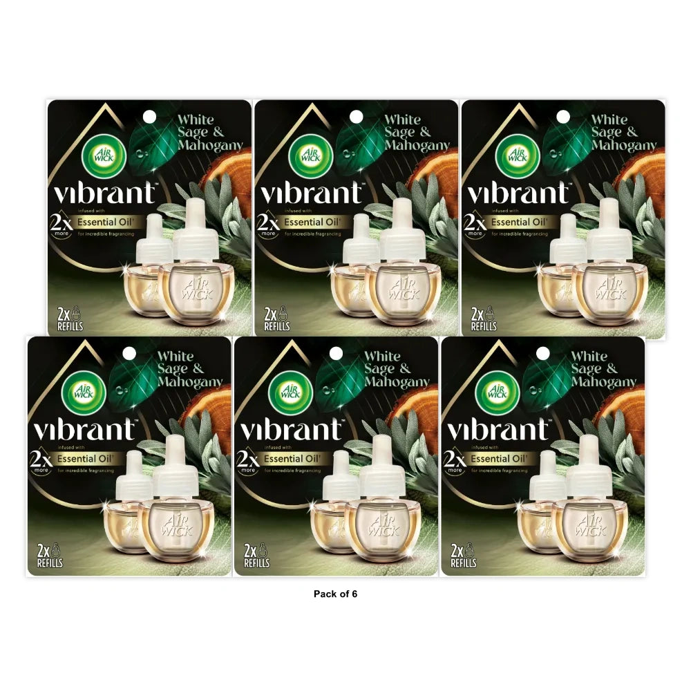 Air Wick Vibrant Plug in Scented Oil Refill 2ct White Sage & Mahogany Air Fre (Pack of 6)