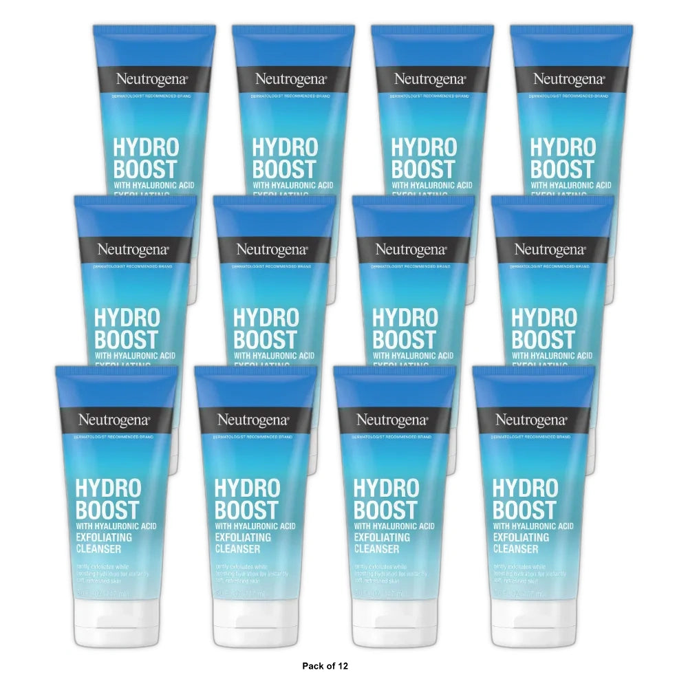 Neutrogena Hydro Boost Gentle Exfoliating Facial Cleanser with Hyaluronic Acid,5 oz (Pack of 12)