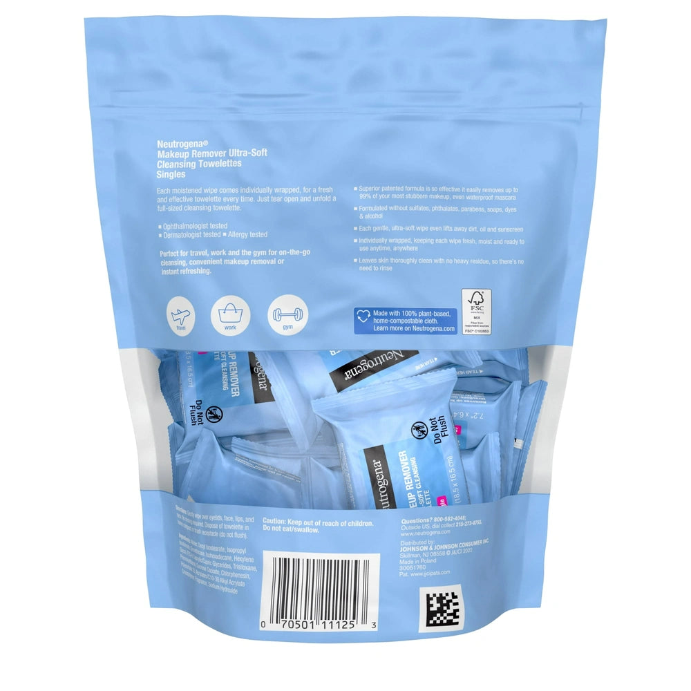 Neutrogena Facial Cleansing Makeup Remover Wipes Singles - 20ct (Pack of 6)