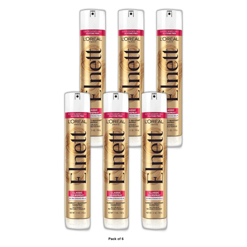 L'Oreal Paris Elnett Satin Extra Strong Hold Hairspray - Color Treated Hair 11 oz (Pack of 6)