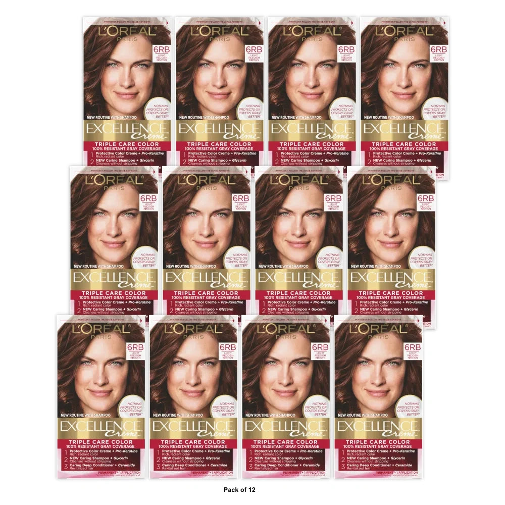 L'Oreal Paris Excellence Triple Protection Permanent Hair Color - 6R - 6.3 fl OZ(Pack of 12)