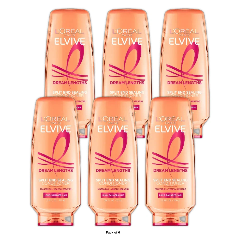 L Oréal Paris Elvive Dream Lengths Squeeze Conditioner Damaged Hair Castor Oil 12.5 fl oz (Pack of 6)