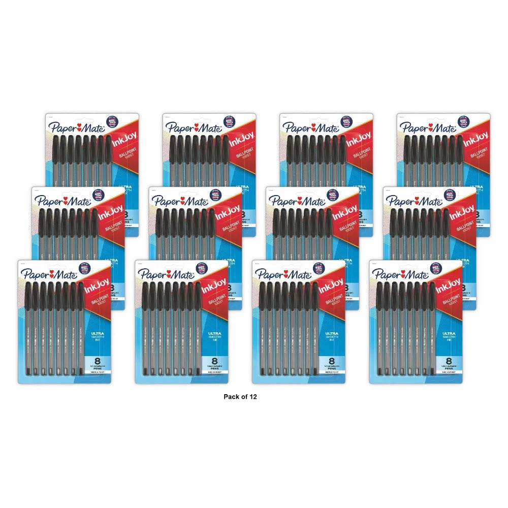 Paper Mate InkJoy 100ST Ballpoint Pens Medium Point (1.0mm) Black 8 Count 16.70 Oz (Pack of 12)