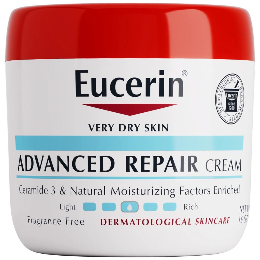Eucerin Advanced Repair Fragrance Free Body Cream for Dry Skin Unscented 16 oz (Pack of 12)